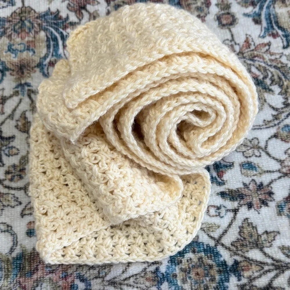 Vintage Handmade Cream Crochet Long Knit Scarf 71-73” Long Gift Wrapped